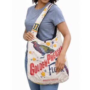 Golden pheasant Flour Sack Purse Bag Cotton Tote Vintage Look Feed Sack Cross